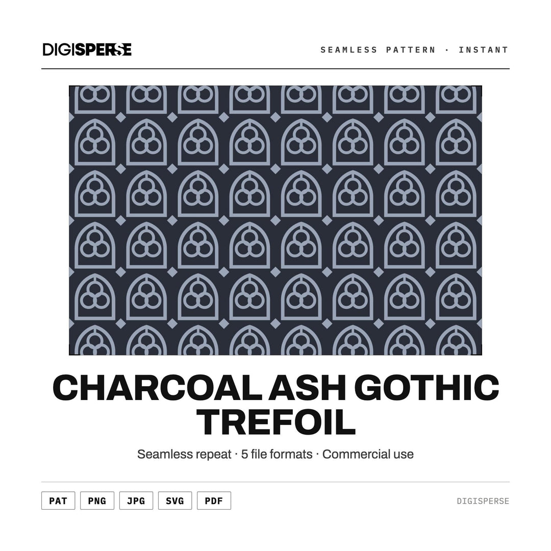 Surface Pattern Design | Charcoal Ash Gothic Trefoil | Digital Paper Fabric Wallpaper
