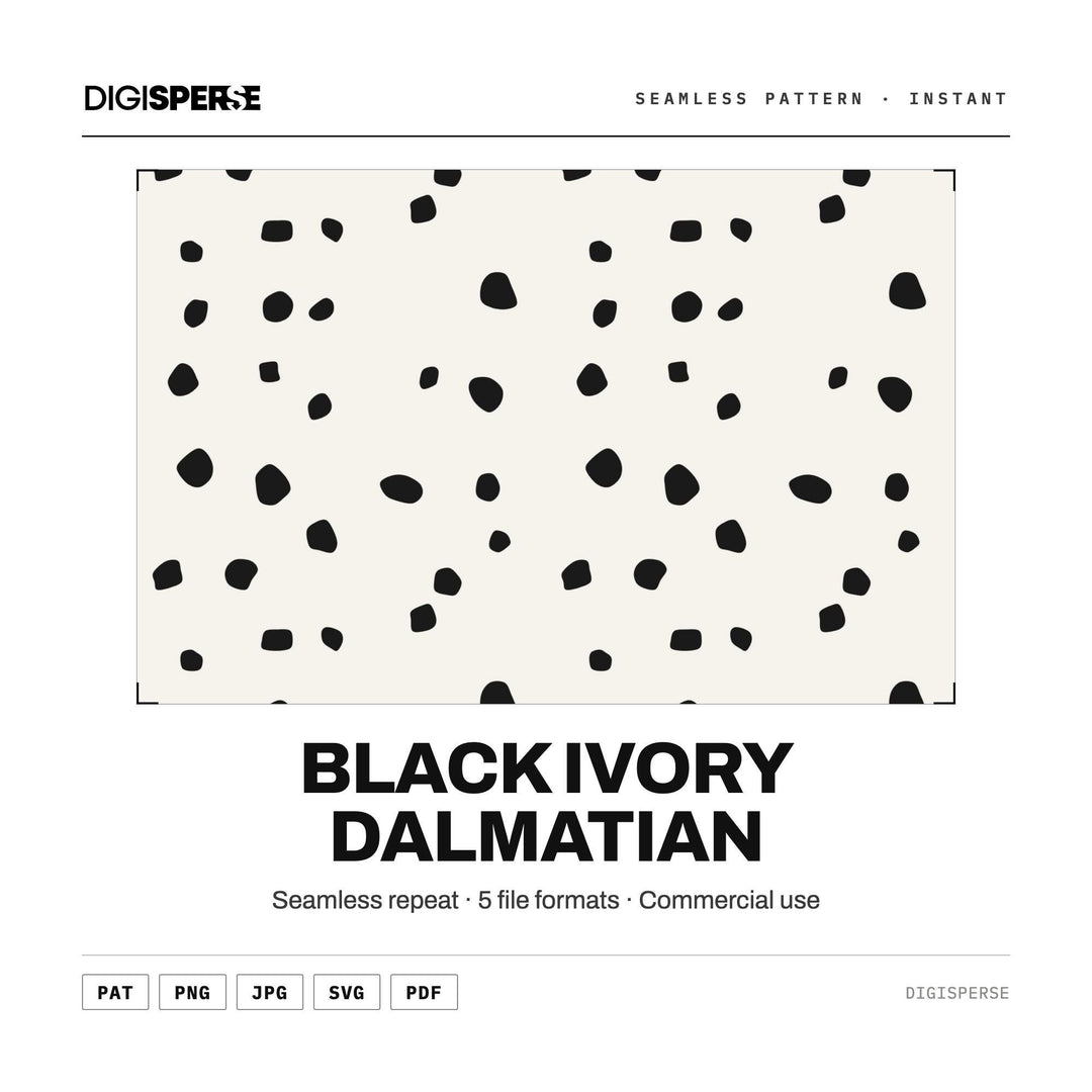Seamless Pattern | Black Ivory Dalmatian | Digital Paper Fabric Wallpaper | PNG SVG PDF