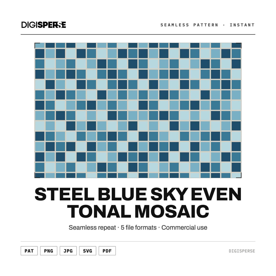 Surface Pattern Design | Steel Blue Sky Even Tonal Mosaic | Digital Paper Fabric Wallpaper