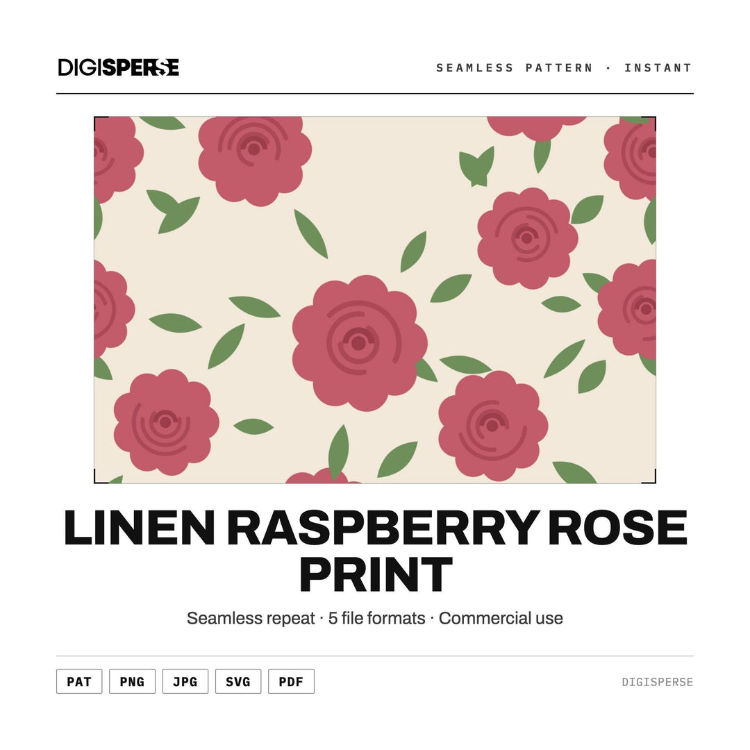 Seamless Digital Paper | Linen Raspberry Rose Print | Fabric Wallpaper | PNG SVG PDF