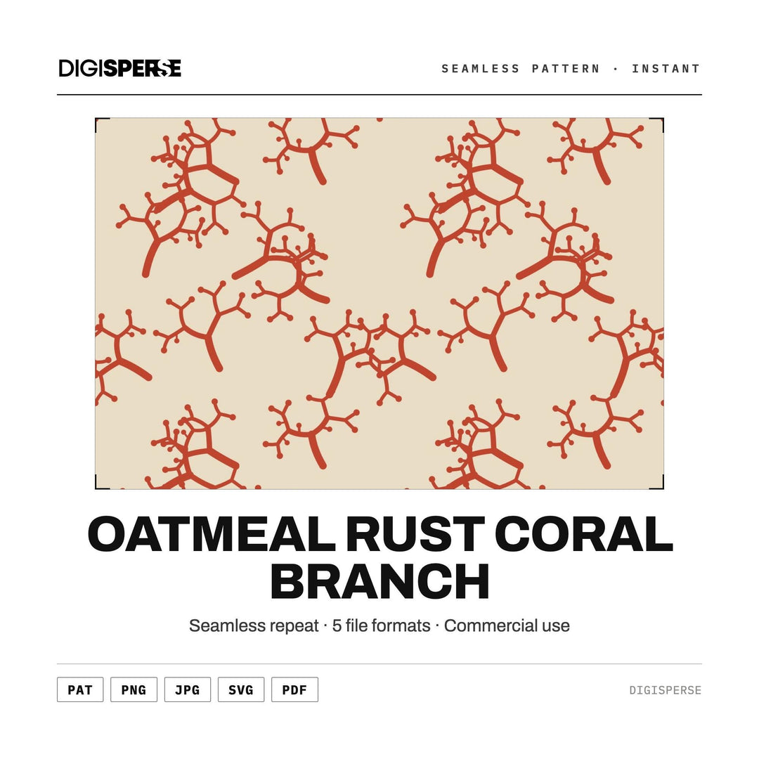 Seamless Digital Paper | Oatmeal Rust Coral Branch | Fabric Wallpaper | PNG SVG PDF