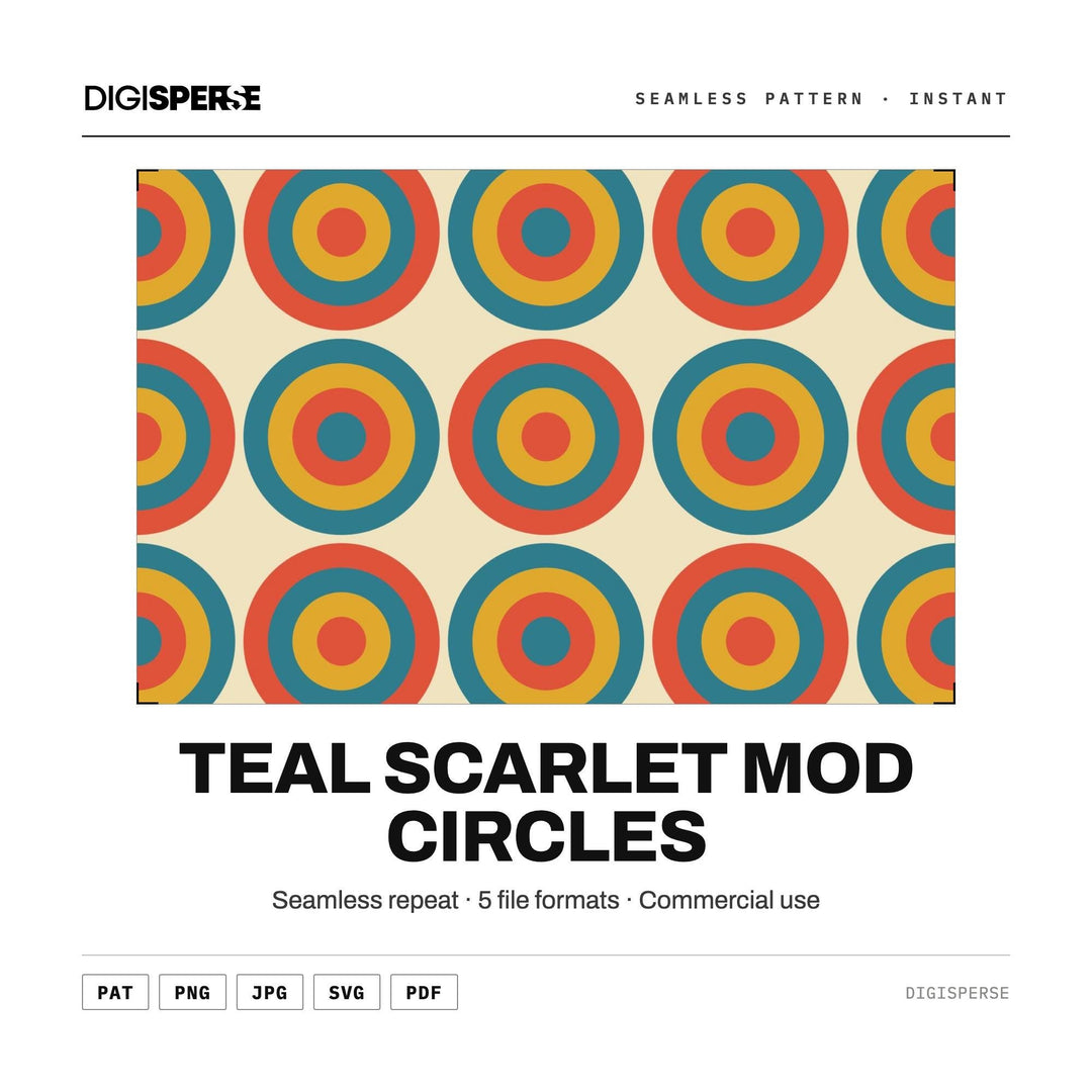 Digital Scrapbook Paper | Teal Scarlet Mod Circles | Fabric Wallpaper | PNG SVG PDF