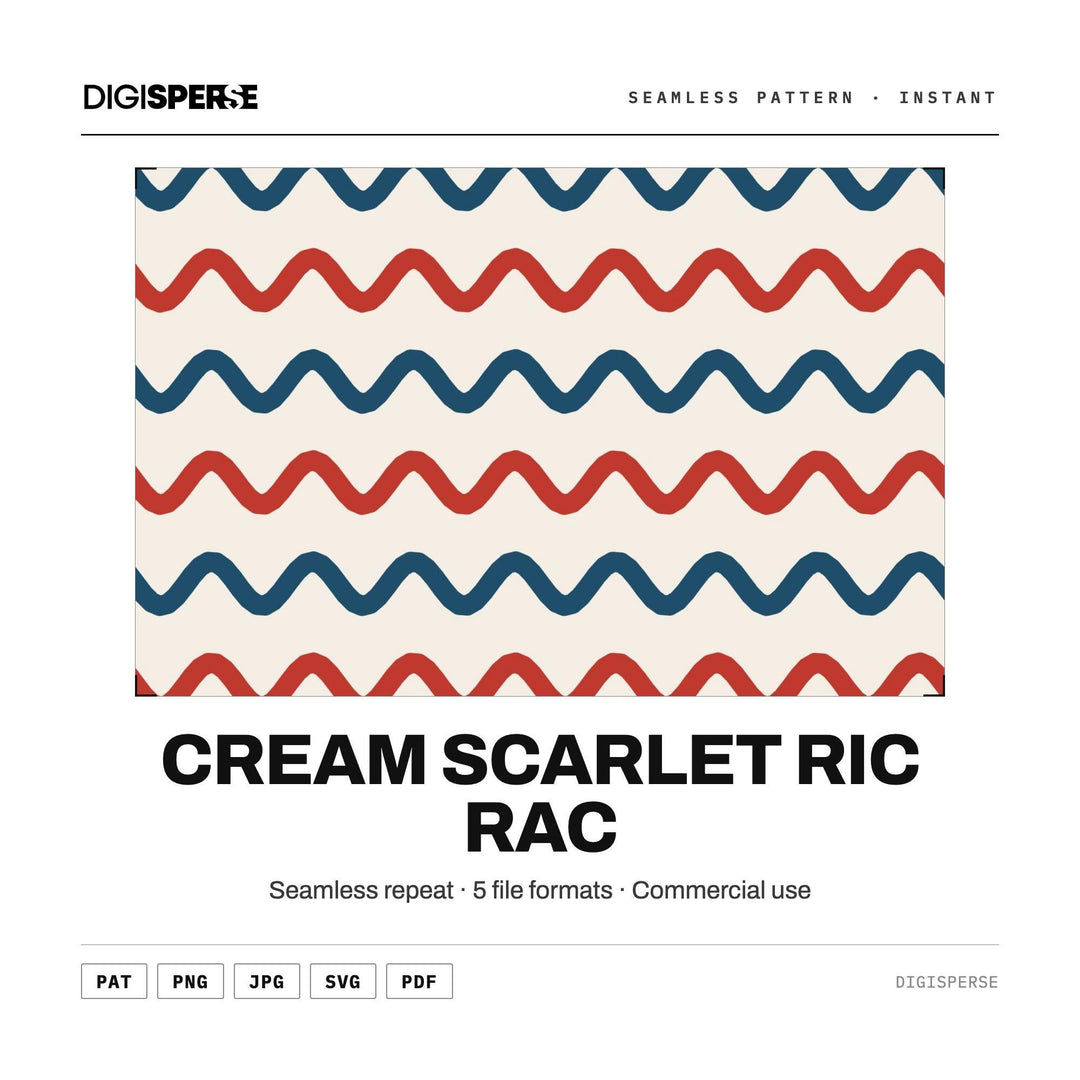 Seamless Pattern | Cream Scarlet Ric Rac | Digital Paper Fabric Wallpaper