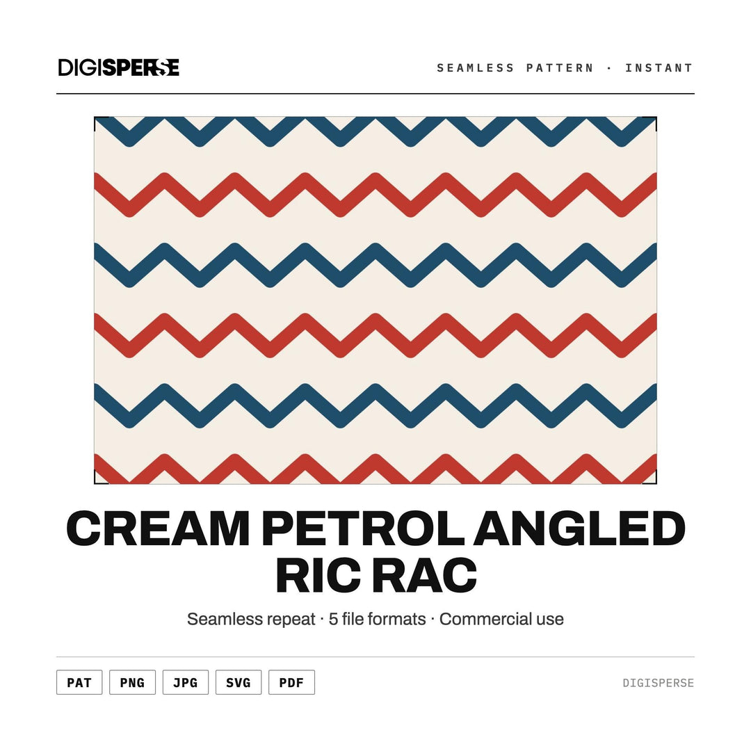 Seamless Pattern | Cream Petrol Angled Ric Rac | Digital Paper Fabric Wallpaper