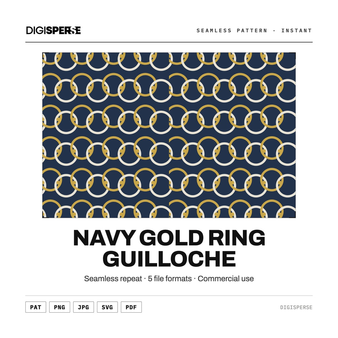 Surface Pattern Design | Navy Gold Ring Guilloche | Digital Paper Fabric Wallpaper
