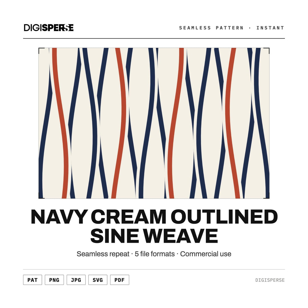 Seamless Pattern Svg | Navy Cream Outlined Sine Weave | Digital Paper Fabric Wallpaper