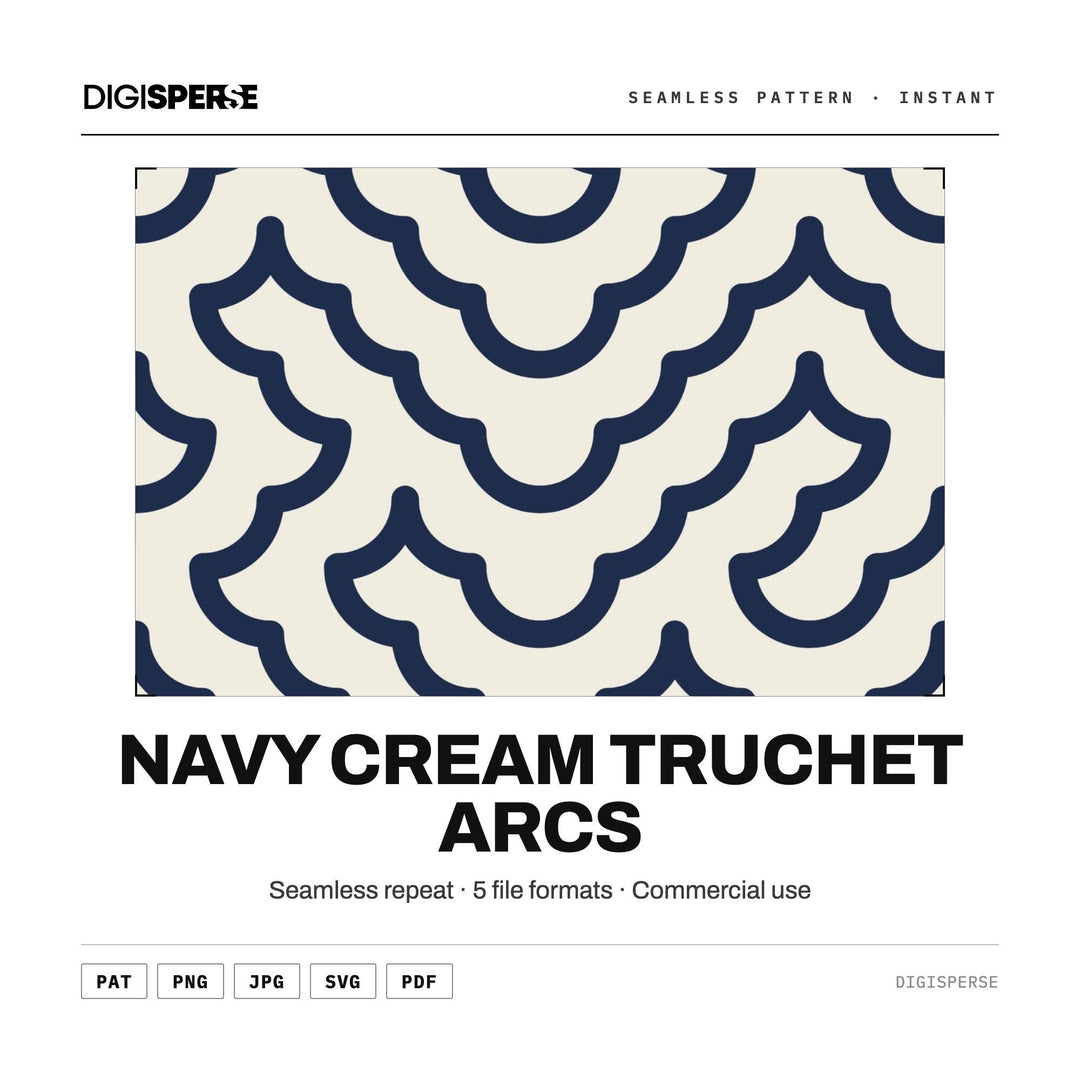 Seamless Pattern Svg | Navy Cream Truchet Arcs | Digital Paper Fabric Wallpaper