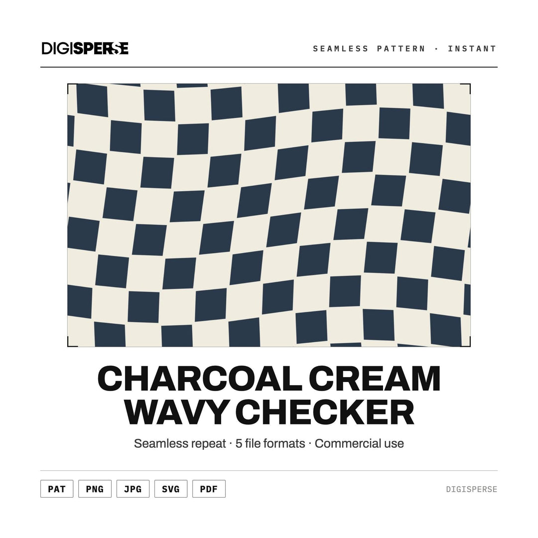 Seamless Pattern Svg | Charcoal Cream Wavy Checker | Digital Paper Fabric Wallpaper