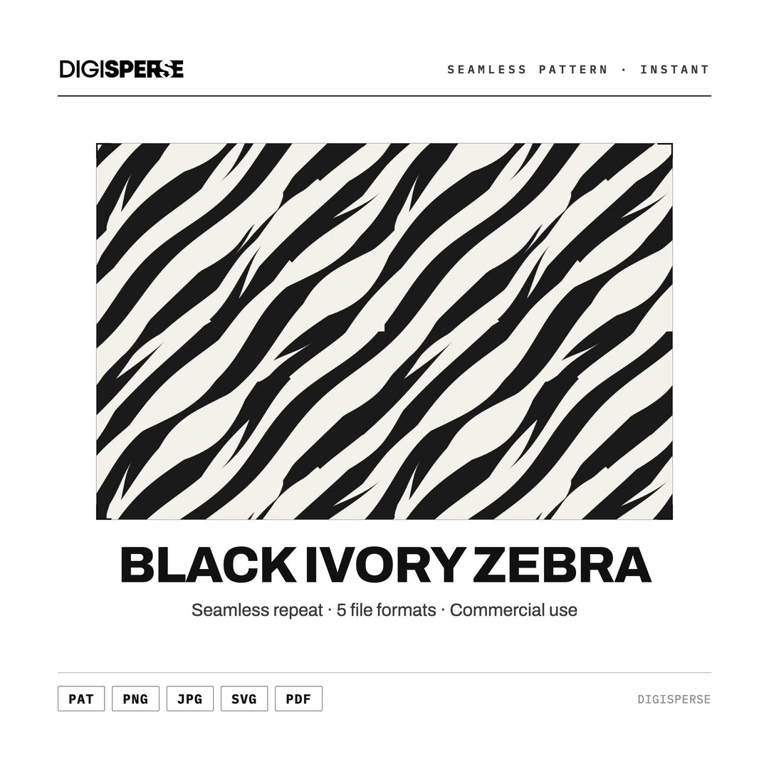Seamless Pattern | Black Ivory Zebra | Digital Paper Fabric Wallpaper | PNG SVG PDF