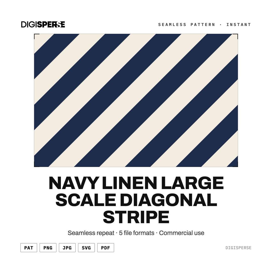 Seamless Pattern | Navy Linen Large Scale Diagonal Stripe | Digital Paper Fabric Wallpaper