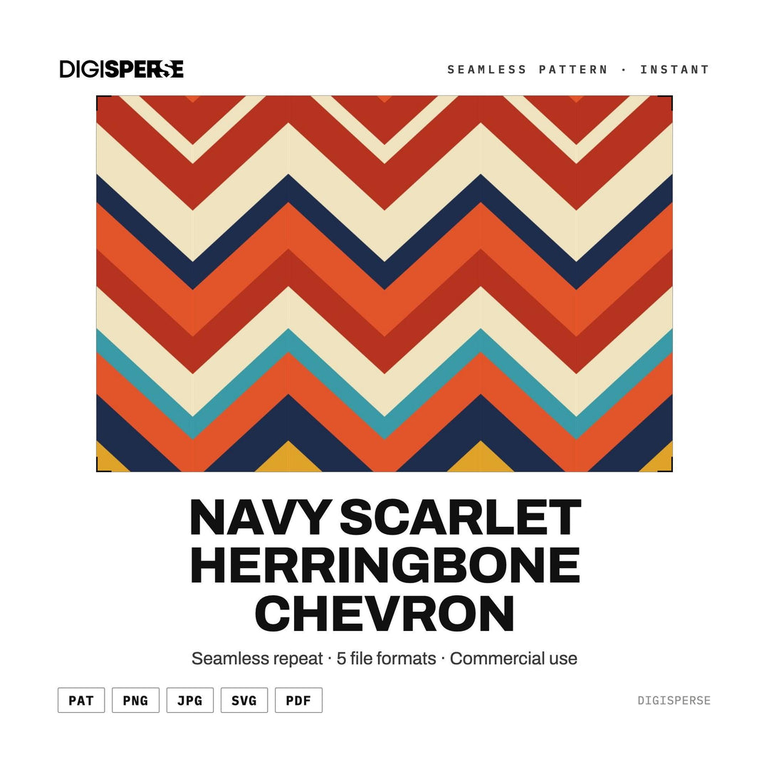Surface Pattern Design | Navy Scarlet Herringbone Chevron | Digital Paper Fabric Wallpaper