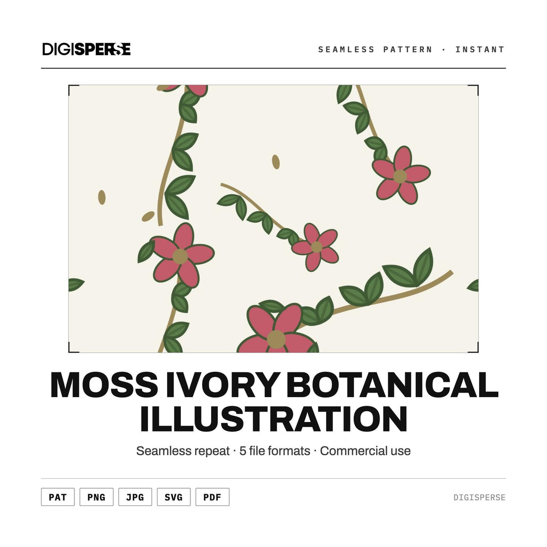 Seamless Digital Paper | Moss Ivory Botanical Illustration | Fabric Wallpaper | PNG SVG PDF