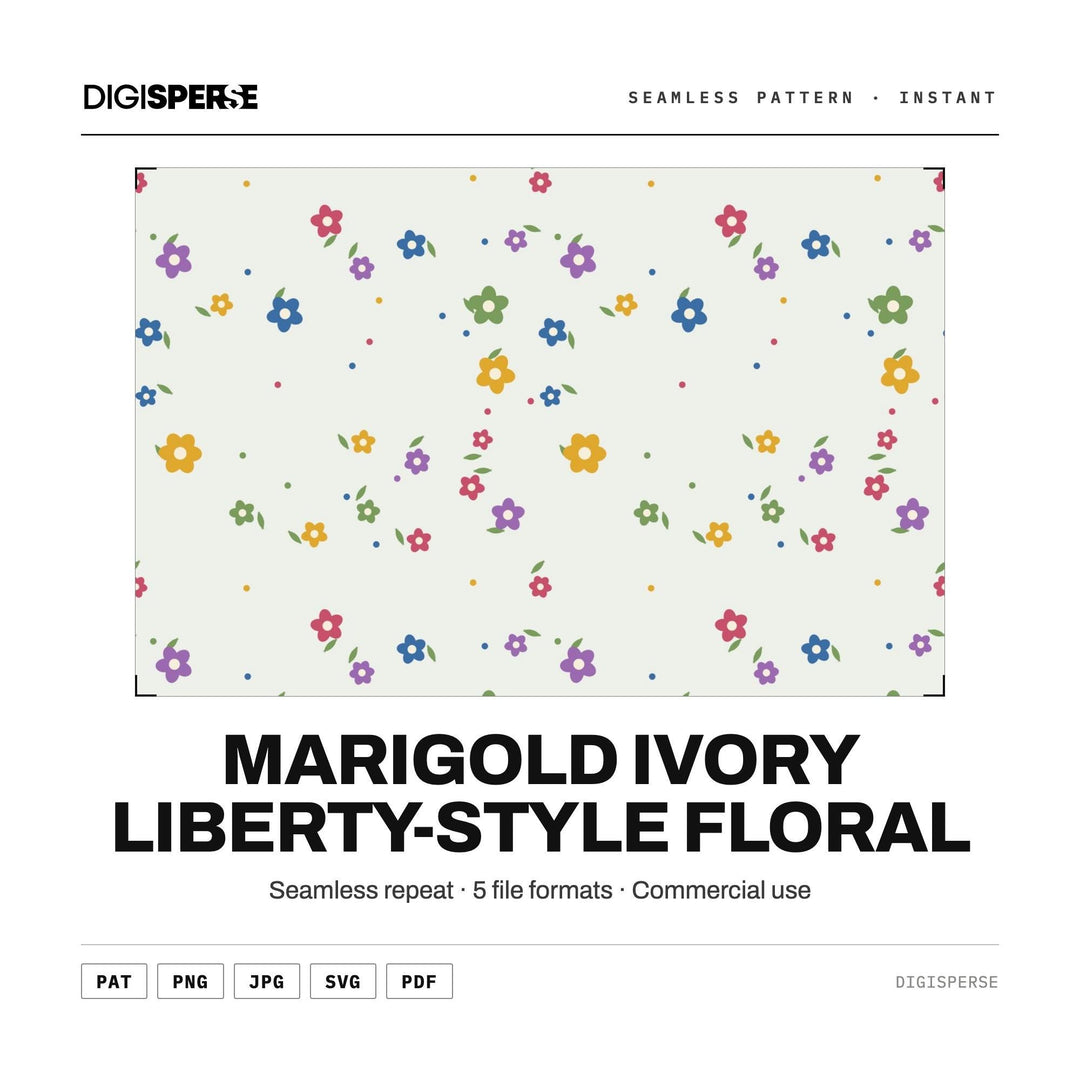 Seamless Digital Paper | Marigold Ivory Liberty-style Floral | Fabric Wallpaper | PNG SVG PDF