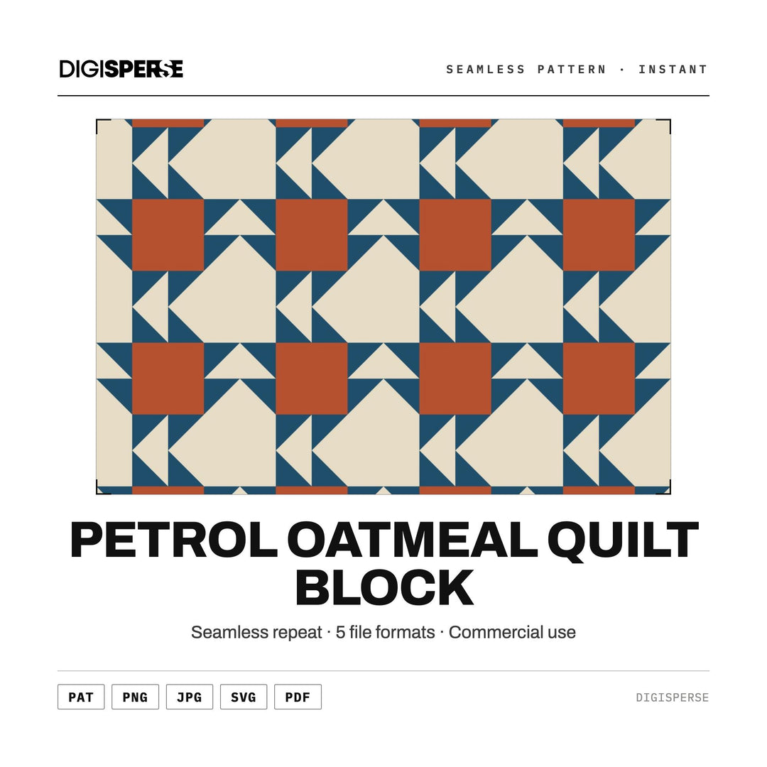 Digital Scrapbook Paper | Petrol Oatmeal Quilt Block | Fabric Wallpaper | PNG SVG PDF