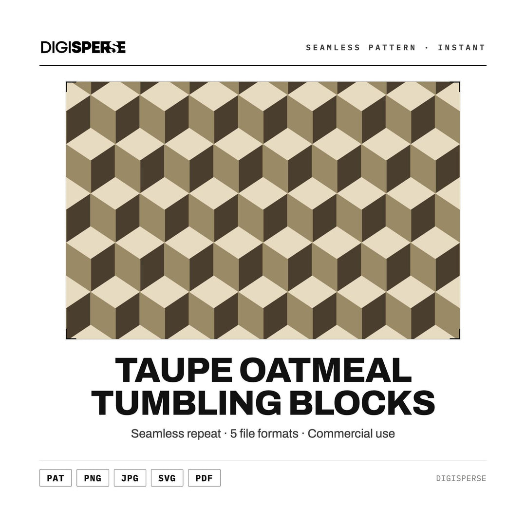 Seamless Pattern Svg | Taupe Oatmeal Tumbling Blocks | Digital Paper Fabric Wallpaper