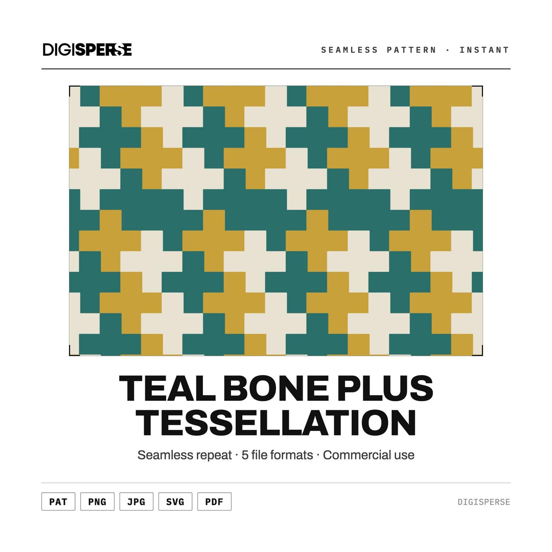 Seamless Pattern Svg | Teal Bone Plus Tessellation | Digital Paper Fabric Wallpaper