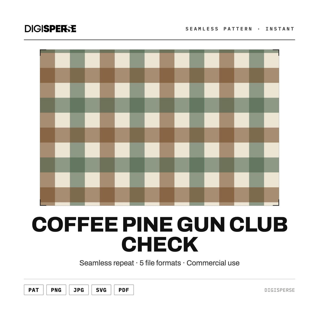 Seamless Pattern | Coffee Pine Gun Club Check | Digital Paper Fabric Wallpaper