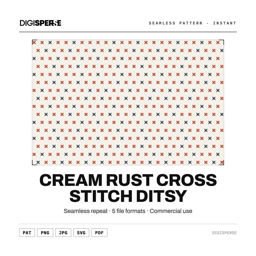 Seamless Digital Paper | Cream Rust Cross Stitch Ditsy | Fabric Wallpaper