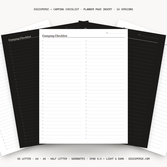 Camping Checklist printable planner insert — main preview