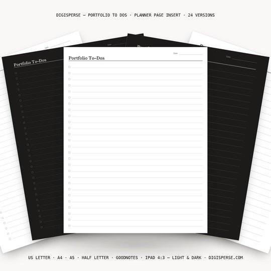 Portfolio To Dos printable planner insert — main preview