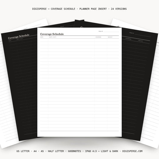 Coverage Schedule printable planner insert — main preview