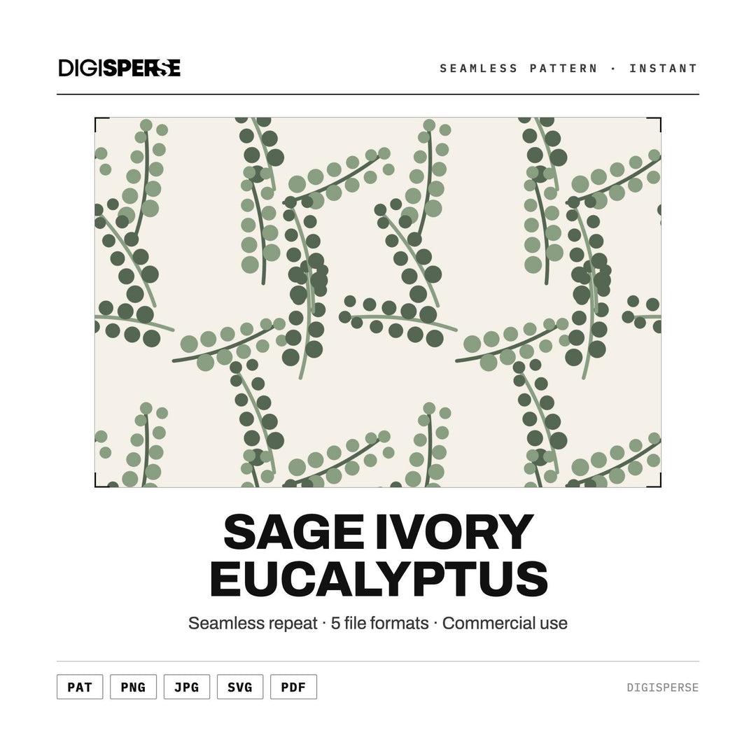 Sage Ivory Eucalyptus seamless pattern set — main preview