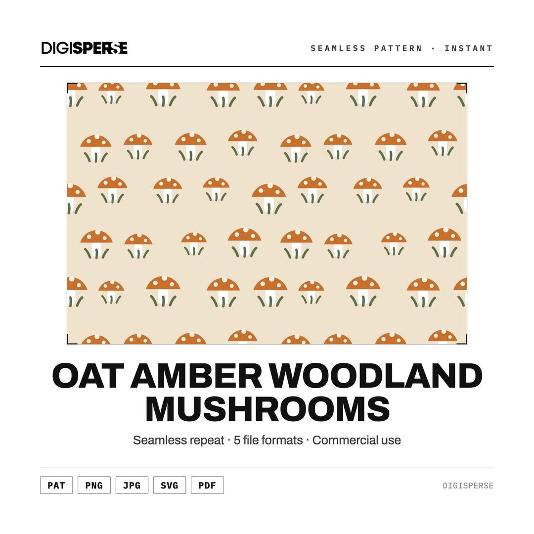 Oat Amber Woodland Mushrooms seamless pattern set — main preview
