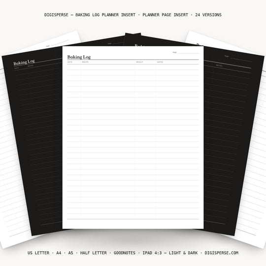 Baking Log printable planner insert — main preview