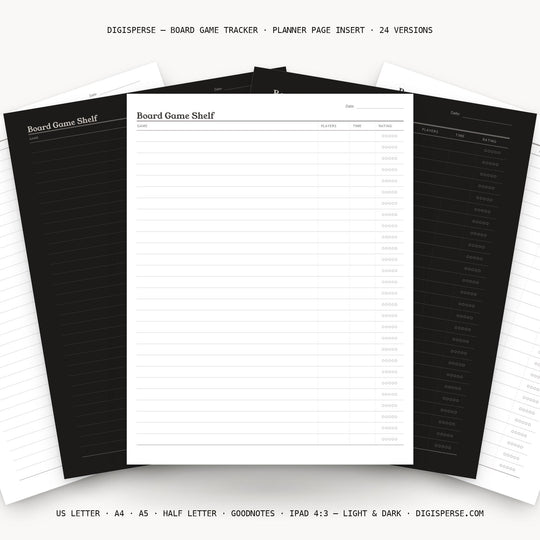 Board Game Shelf printable planner insert — main preview