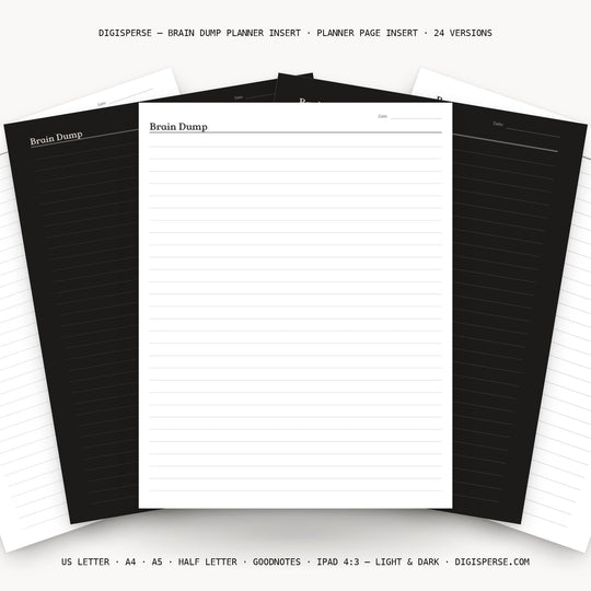Brain Dump printable planner insert — main preview