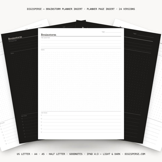 Brainstorm printable planner insert — main preview