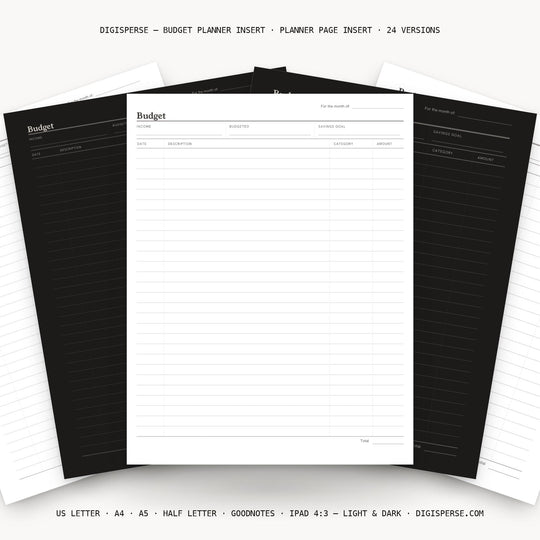 Budget printable planner insert — main preview