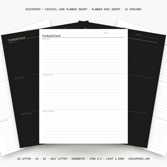 Cocktail Card printable planner insert — main preview