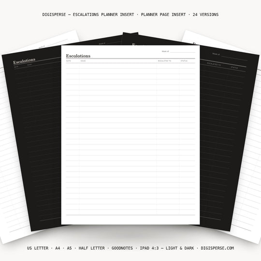 Escalations printable planner insert — main preview