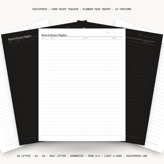 Board Game Nights printable planner insert — main preview