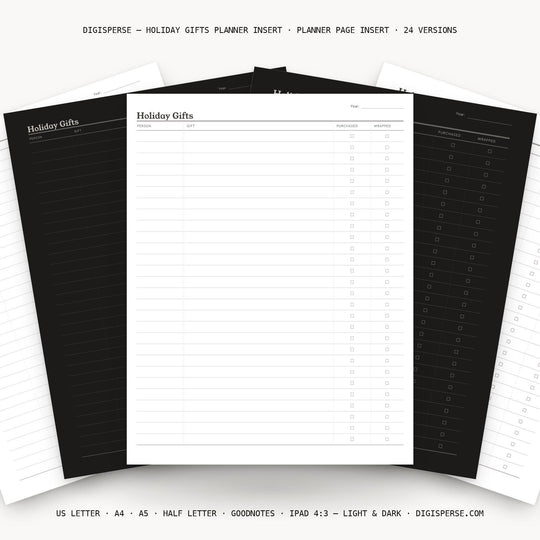 Holiday Gifts printable planner insert — main preview
