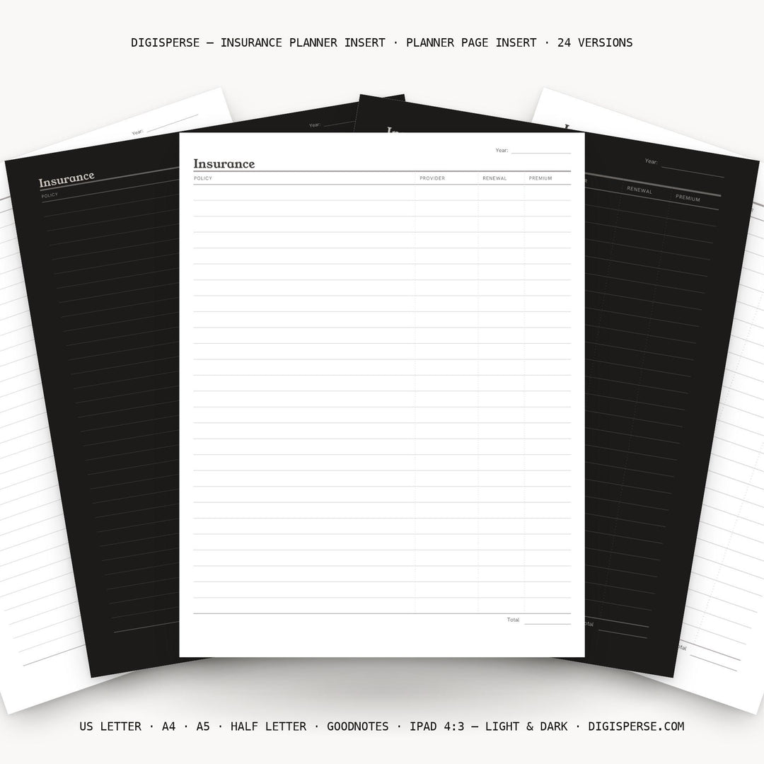 Insurance Planner Insert | Operations Planner | GoodNotes iPad PDF | Digital Download