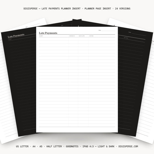 Late Payments printable planner insert — main preview