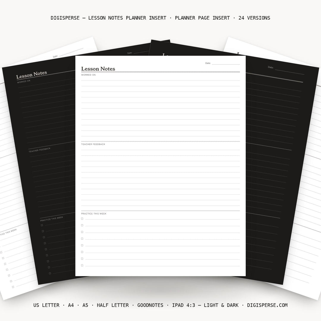 Lesson Notes printable planner insert — main preview