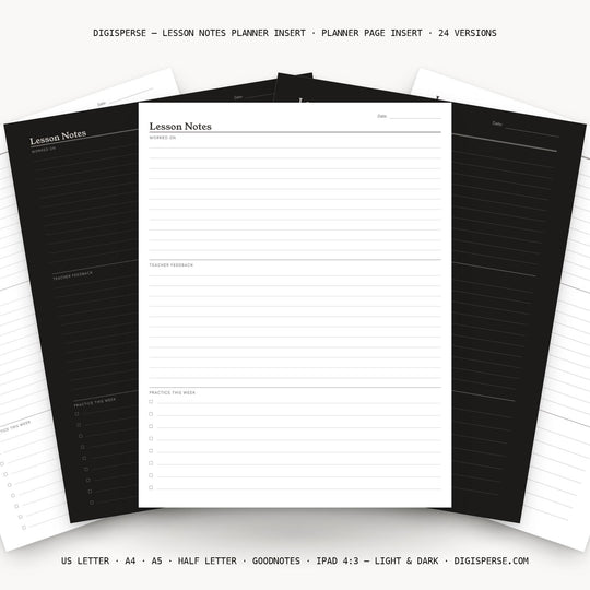 Lesson Notes printable planner insert — main preview
