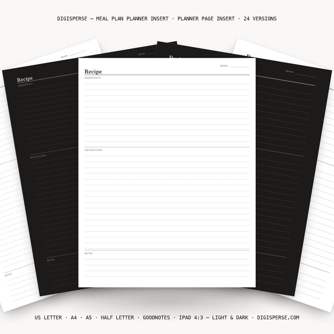 Meal Plan printable planner insert — main preview