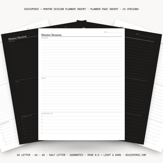 Mentor Session printable planner insert — main preview