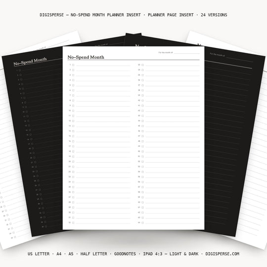 No Spend Month printable planner insert — main preview
