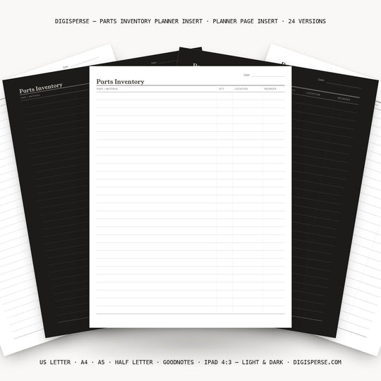 Parts Inventory printable planner insert — main preview
