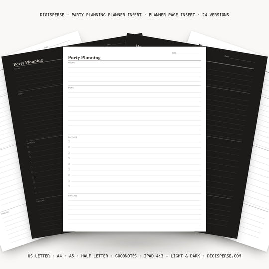 Party Planning printable planner insert — main preview