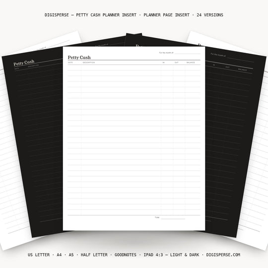 Petty Cash printable planner insert — main preview