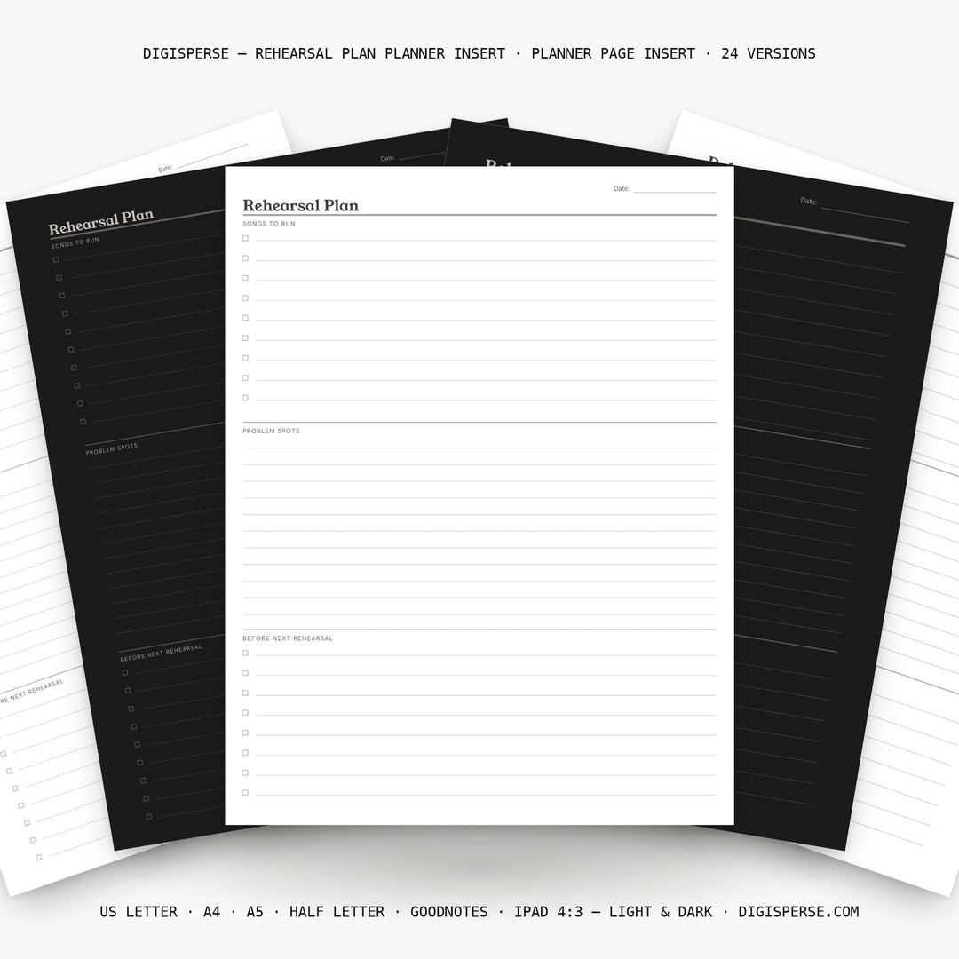 Rehearsal Plan Planner Insert | Practice Log | GoodNotes iPad PDF | Digital Download