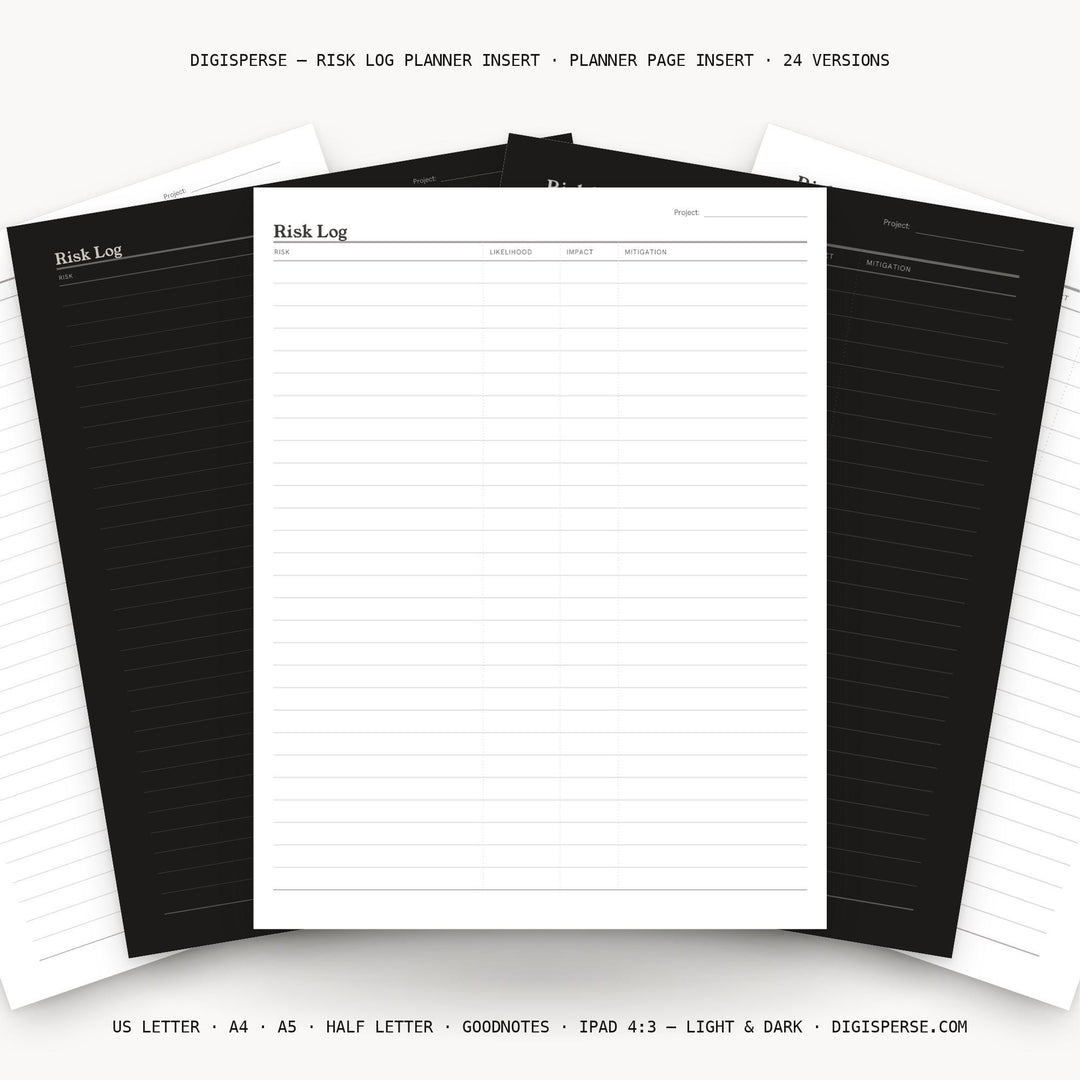 Risk Log printable planner insert — main preview