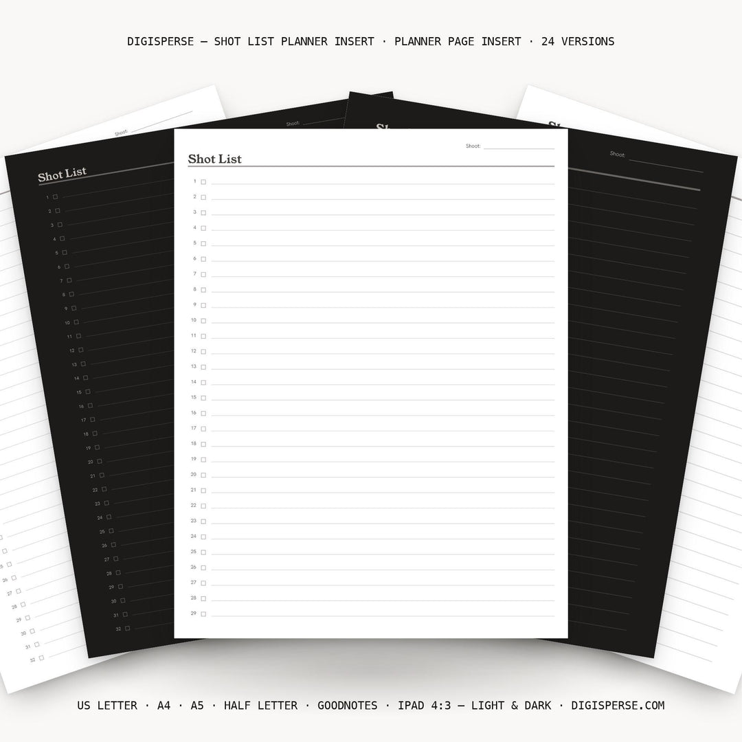 Shot List Planner Insert | Project Log | GoodNotes iPad PDF | Digital Download