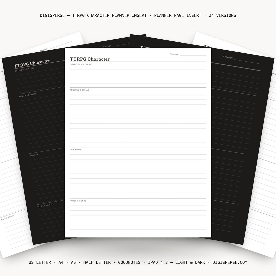 TTRPG Character Planner Insert | Game Tracker | GoodNotes iPad PDF | Digital Download